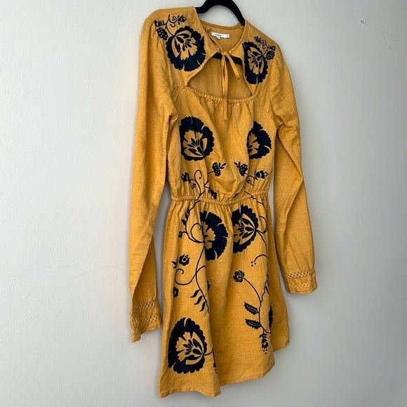 Revolve Tularosa Keelan Linen Long Sleeve Embroidered Mini Dress Curry Yellow XS - Picture 5 of 8